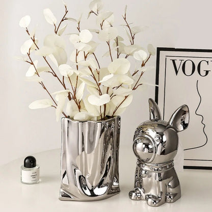 Silver Electroplated Ceramic Flower Vase – A Sophisticated Statement Piece for Elegant Living Room Decor & Timeless Floral Arrangements