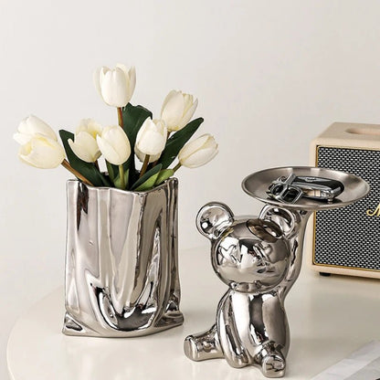Silver Electroplated Ceramic Flower Vase – A Sophisticated Statement Piece for Elegant Living Room Decor & Timeless Floral Arrangements