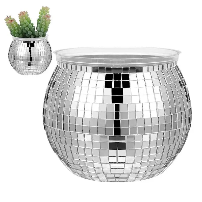 Silver Disco Ball Flower Pot – Glam Mirror Vase for Party & Home Décor