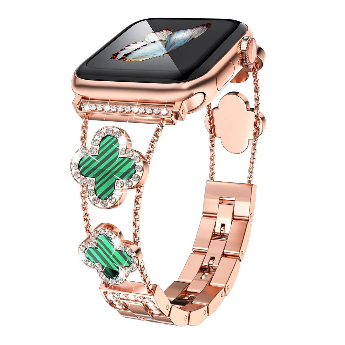 Four-Leaf Clover Bling Diamond Watch Band – Luxe Metal Bracelet for Ultra, Series 10, 9 & SE