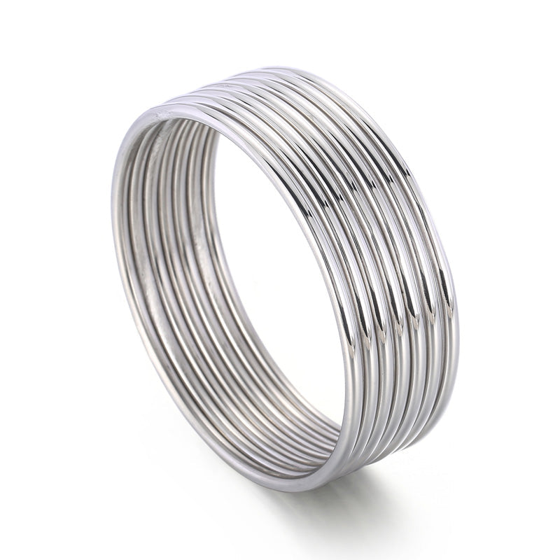 Stainless Steel Bangles for Women - 7pcs Multi-Color French Light Luxury Jewelry Set for Wedding, Gifts or Everyday Elegance