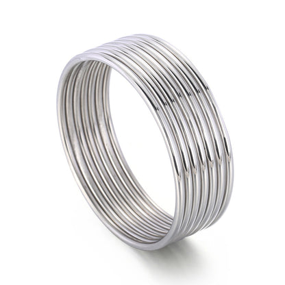 Stainless Steel Bangles for Women - 7pcs Multi-Color French Light Luxury Jewelry Set for Wedding, Gifts or Everyday Elegance