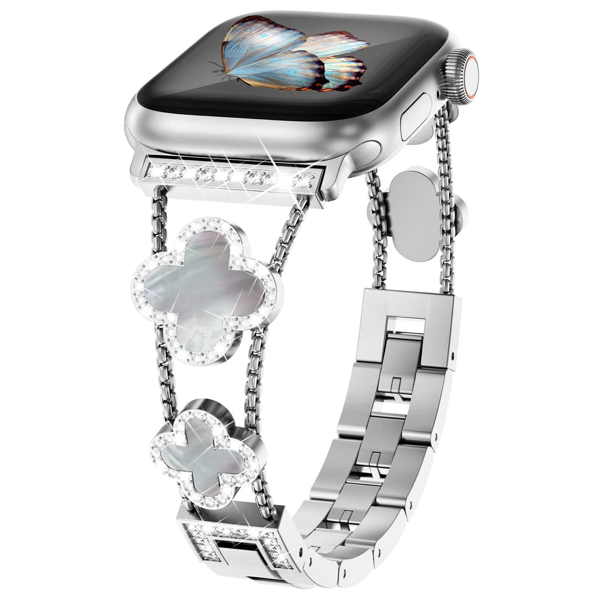 Four-Leaf Clover Bling Diamond Watch Band – Luxe Metal Bracelet for Ultra, Series 10, 9 & SE