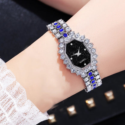 Multicolor Temperament Women's Fashion Crystal Watch Set – Elegant Rhinestone Alloy Wristwatch for Women