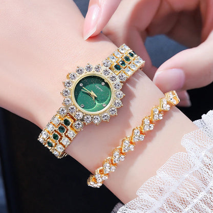 Multicolor Temperament Women's Fashion Crystal Watch Set – Elegant Rhinestone Alloy Wristwatch for Women