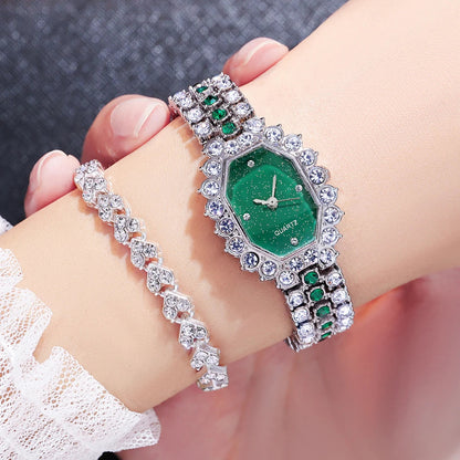 Multicolor Temperament Women's Fashion Crystal Watch Set – Elegant Rhinestone Alloy Wristwatch for Women