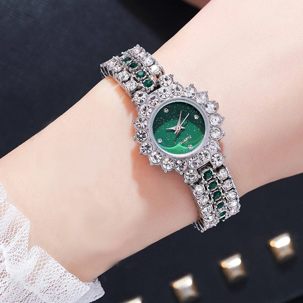 Multicolor Temperament Women's Fashion Crystal Watch Set – Elegant Rhinestone Alloy Wristwatch for Women