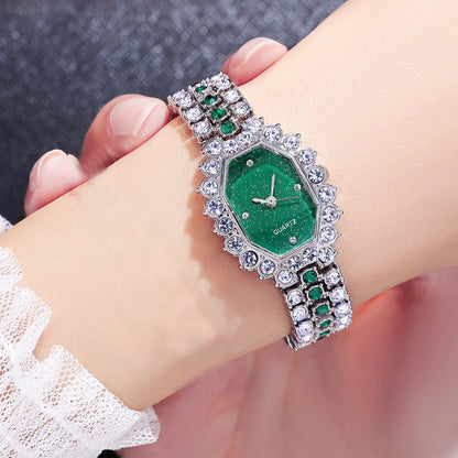 Multicolor Temperament Women's Fashion Crystal Watch Set – Elegant Rhinestone Alloy Wristwatch for Women