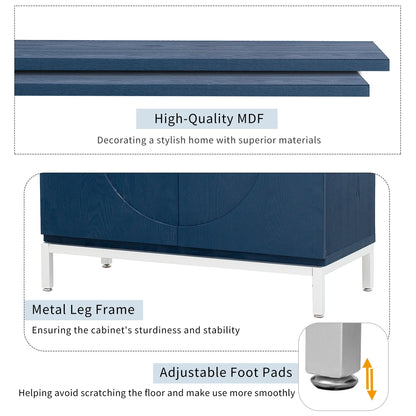 Simple Storage Cabinet with Solid Wood Veneer and Metal Leg Frame for Living Room, Entryway, Dining Room (Navy)