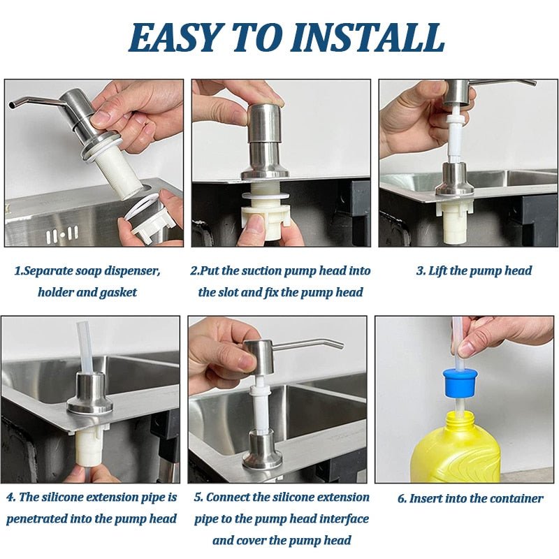 Sink Soap Dispenser Stainless Steel Extension Tube Kit for Liquid Soap Kitchen Sink Bathroom