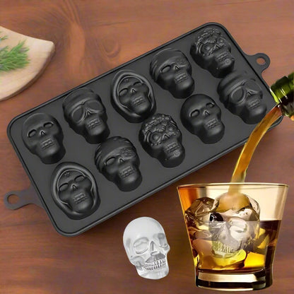 Silicone Skull Ice Cube Tray - 10-Grids Skull Ice Mold for Parties