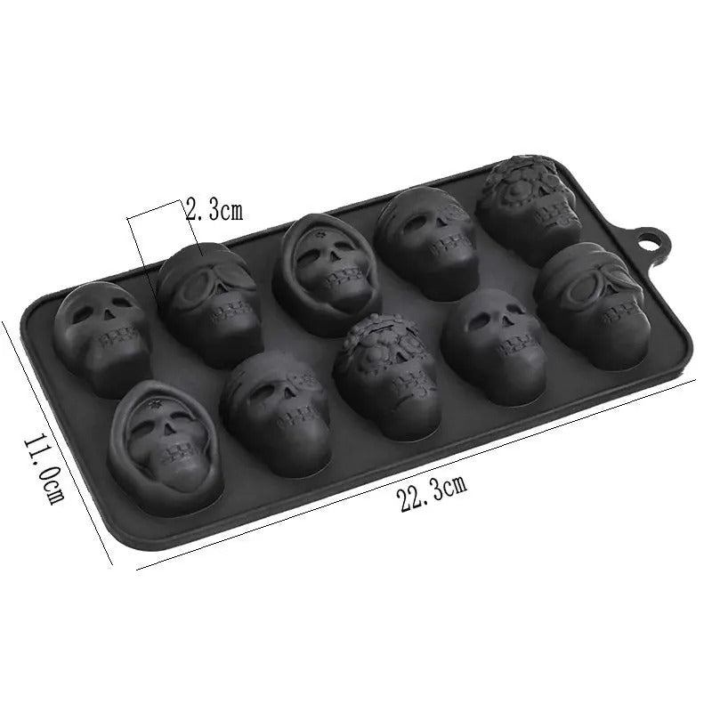 Silicone Skull Ice Cube Tray - 10-Grids Skull Ice Mold for Parties
