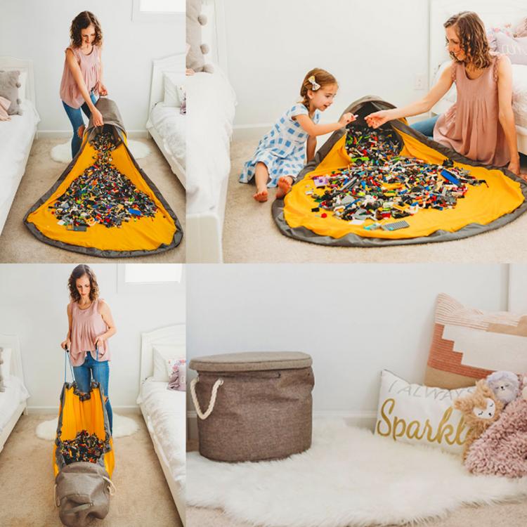 Slide Away Easy Toy Storage Play Mat - Toy Storage Basket and Building Bricks Toy Play Mat for Kids