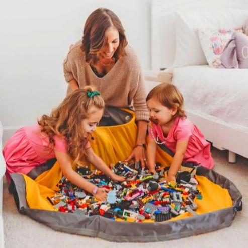 Slide Away Easy Toy Storage Play Mat - Toy Storage Basket and Building Bricks Toy Play Mat for Kids