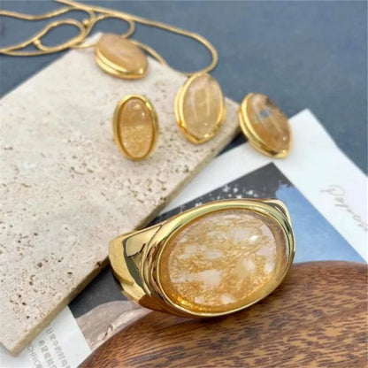 Natural Stone Open Bangle for Women – Elegant Brass Metal Bracelet for Light Luxury Fashion, Travel, and Party Accessories