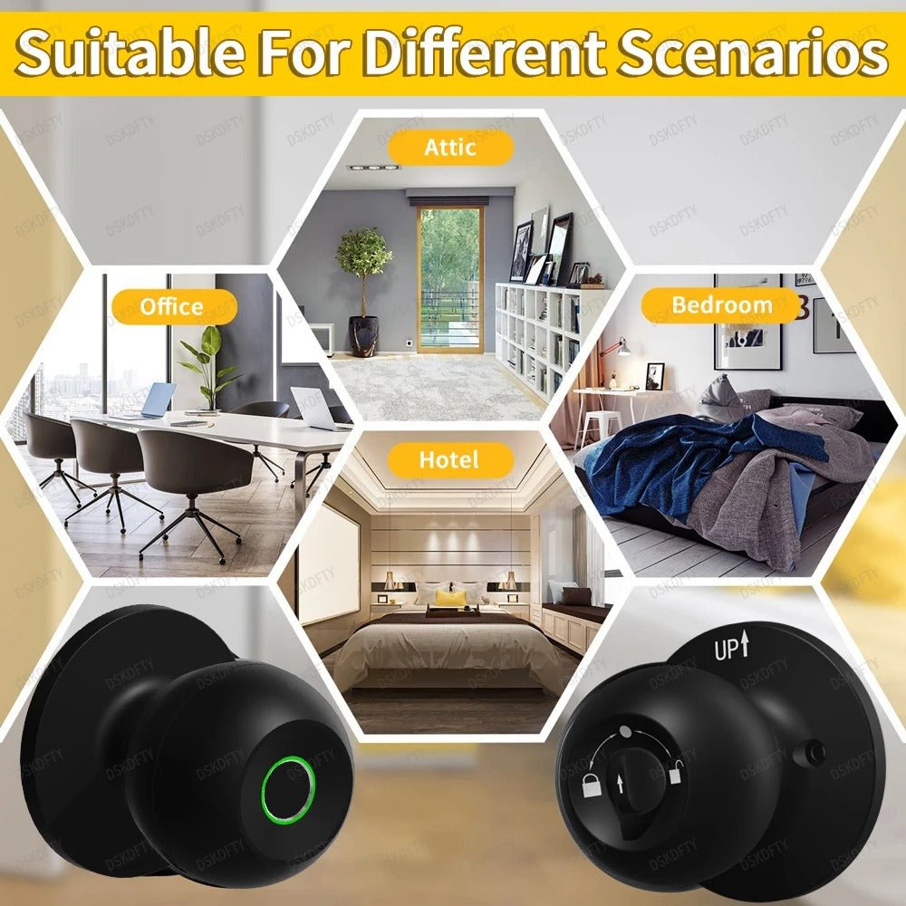 Smart Fingerprint Door Knob Lock - Keyless Thumbprint Entry Biometric Door Lock for Bedroom, Front Door, Home, Apartment Office and Garages
