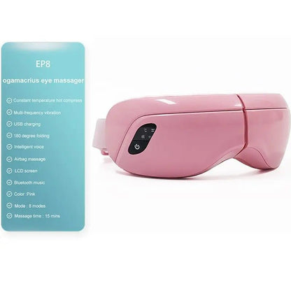 Smart Massager Eyes Glasses - Rechargeable Bluetooth Music Heated Eye Mask Massager