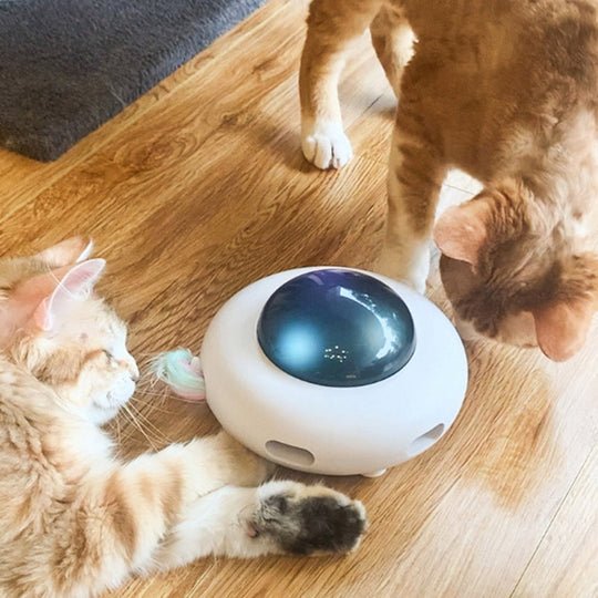 Smart UFO Interactive Cat Toys - Indoor Rotating Feather Automatic Cat Toy with Smart Auto Shut-Off, Random Movement, and USB Charging