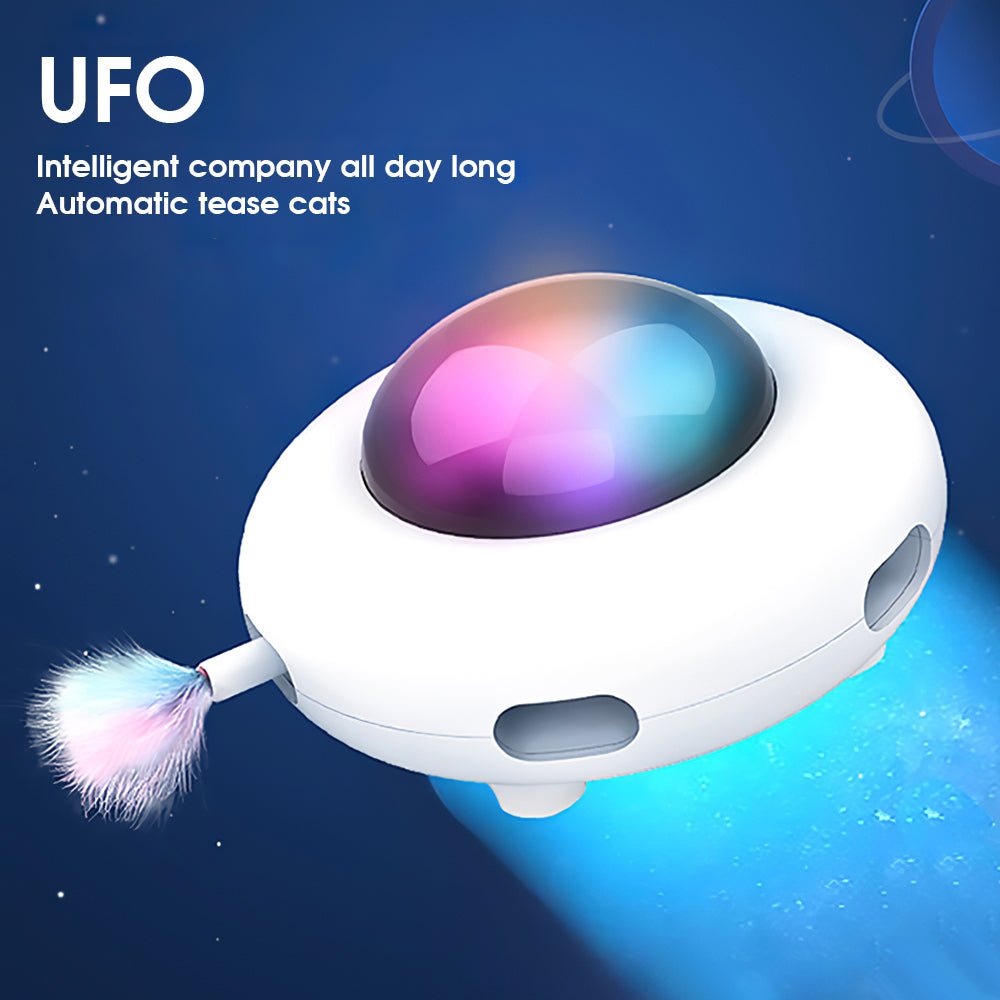 Smart UFO Interactive Cat Toys - Indoor Rotating Feather Automatic Cat Toy with Smart Auto Shut-Off, Random Movement, and USB Charging