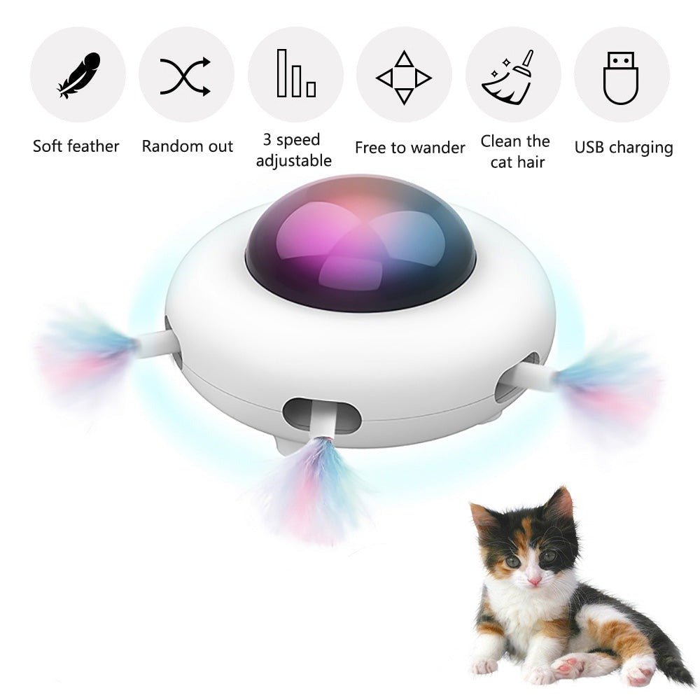 Smart UFO Interactive Cat Toys - Indoor Rotating Feather Automatic Cat Toy with Smart Auto Shut-Off, Random Movement, and USB Charging