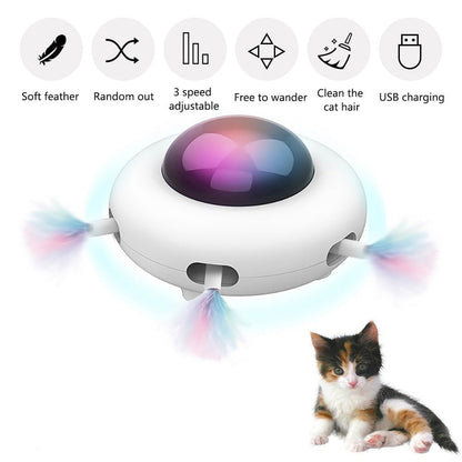 Smart UFO Interactive Cat Toys - Indoor Rotating Feather Automatic Cat Toy with Smart Auto Shut-Off, Random Movement, and USB Charging