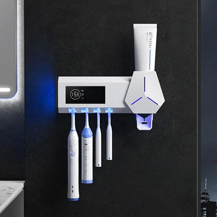 Smart UV Toothbrush Holder - Multifunctional Toothbrush Sanitizer, Disinfector & Automatic Toothpaste Dispenser Squeezer