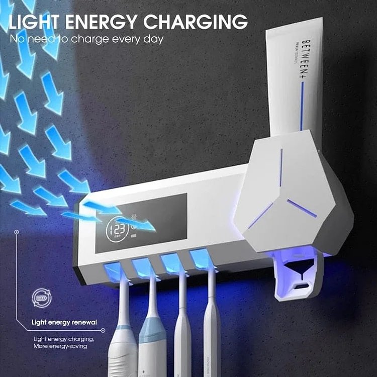 Smart UV Toothbrush Holder - Multifunctional Toothbrush Sanitizer, Disinfector & Automatic Toothpaste Dispenser Squeezer