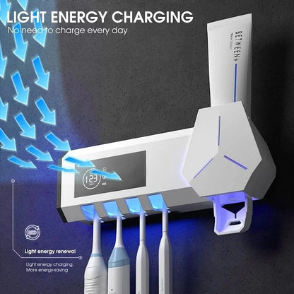 Smart UV Toothbrush Holder - Multifunctional Toothbrush Sanitizer, Disinfector & Automatic Toothpaste Dispenser Squeezer