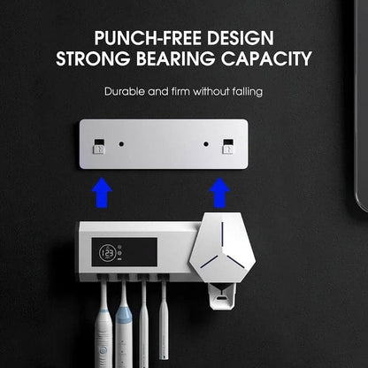 Smart UV Toothbrush Holder - Multifunctional Toothbrush Sanitizer, Disinfector & Automatic Toothpaste Dispenser Squeezer