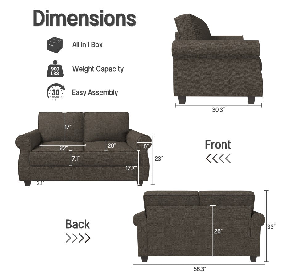 Sofa with Solid Wood Frame, Comfy Sofa Couch with Extra Deep Seats, Modern 2-Seater Sofa for Living Room, Apartment, Lounge