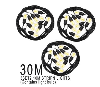 Solar Garden Festoon Light Pack - 10m/20m/30m Waterproof LED String Lights with S14 Bulb