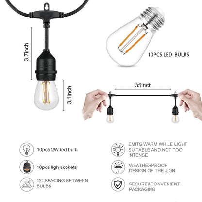 Solar Garden Festoon Light Pack - 10m/20m/30m Waterproof LED String Lights with S14 Bulb