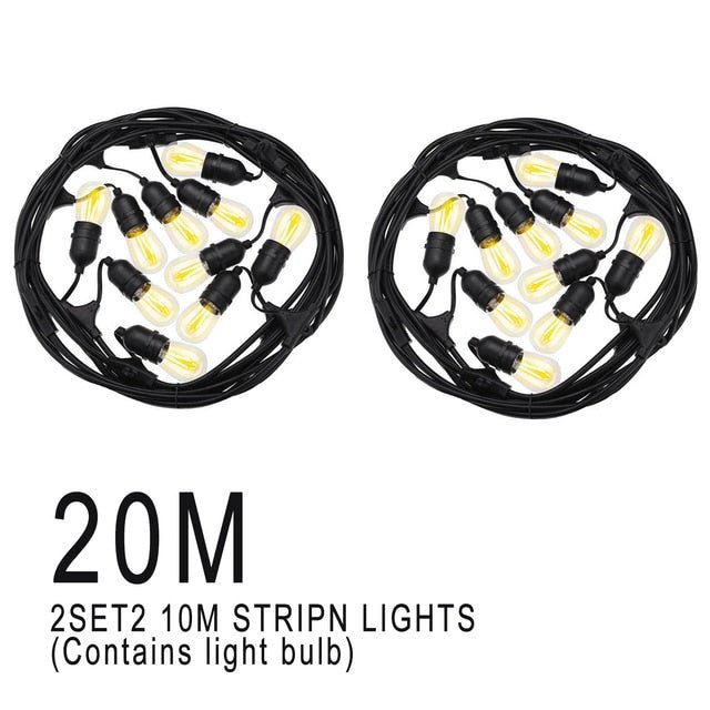Solar Garden Festoon Light Pack - 10m/20m/30m Waterproof LED String Lights with S14 Bulb