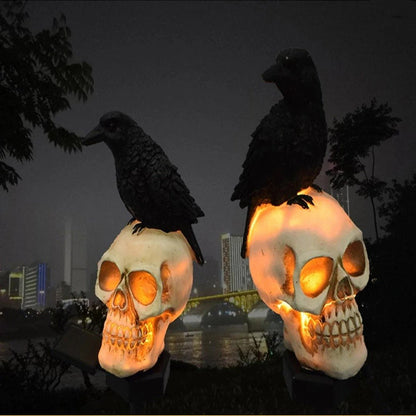 Solar Halloween Crow Skull Light - Outdoor Waterproof LED Light for Balcony, Holiday Lawn, Garden Decor, and Decorative Lighting