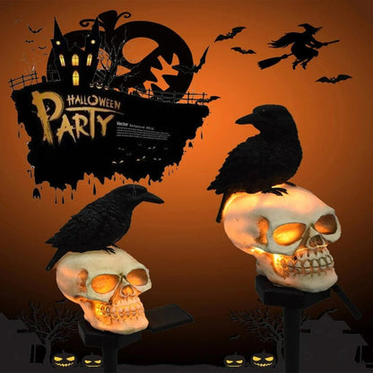 Solar Halloween Crow Skull Light - Outdoor Waterproof LED Light for Balcony, Holiday Lawn, Garden Decor, and Decorative Lighting
