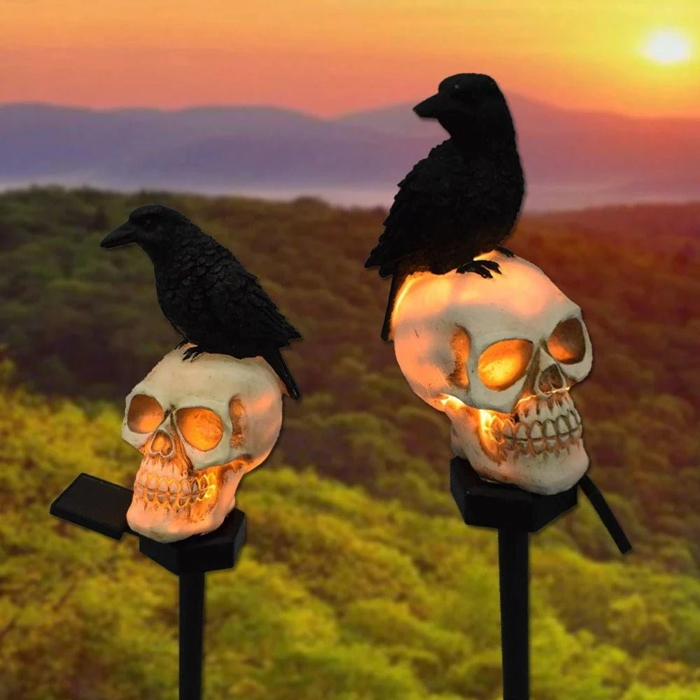 Solar Halloween Crow Skull Light - Outdoor Waterproof LED Light for Balcony, Holiday Lawn, Garden Decor, and Decorative Lighting