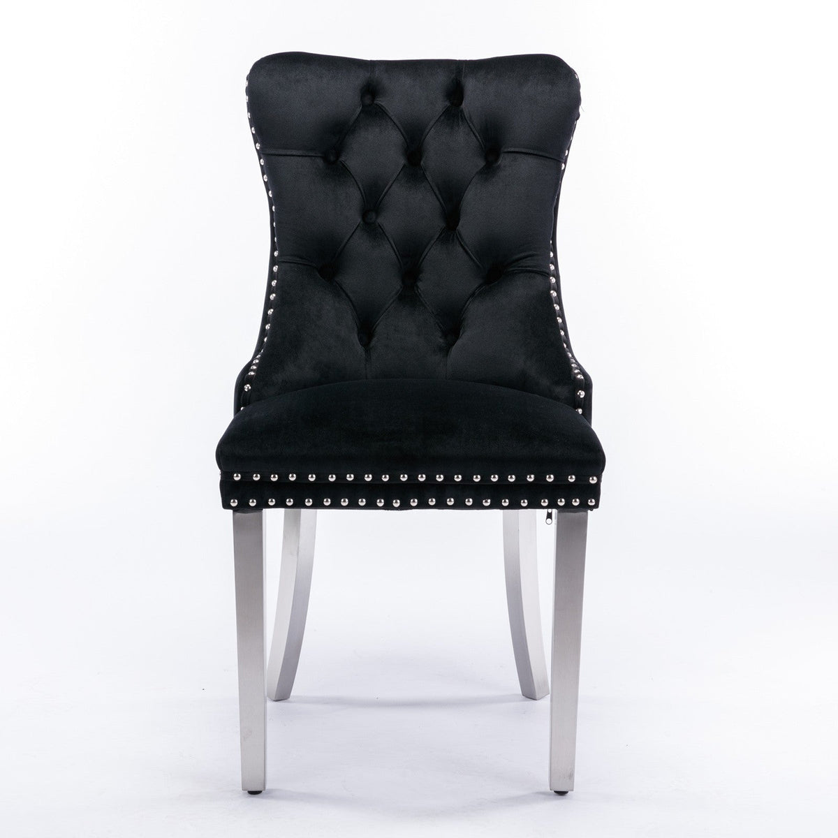Solid Wood Dining Chair with Velvet Cushion and Chrome-Plated Stainless Steel Nail Legs, 2pcs Set