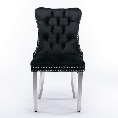Solid Wood Dining Chair with Velvet Cushion and Chrome-Plated Stainless Steel Nail Legs, 2pcs Set