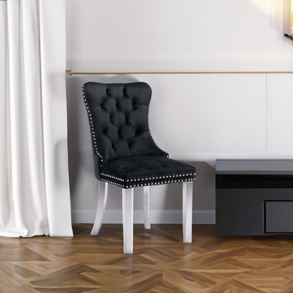 Solid Wood Dining Chair with Velvet Cushion and Chrome-Plated Stainless Steel Nail Legs, 2pcs Set