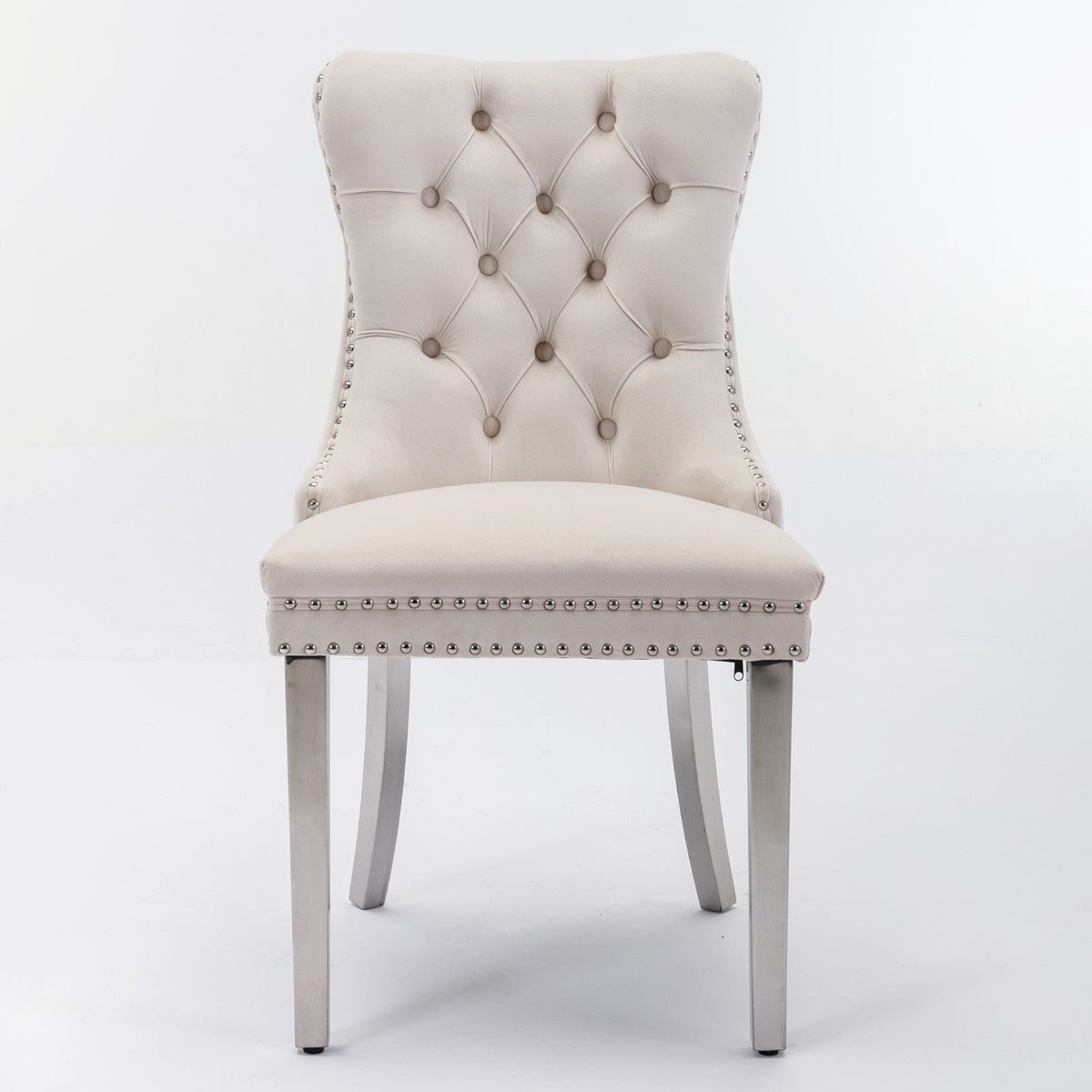 Solid Wood Dining Chair with Velvet Cushion and Chrome-Plated Stainless Steel Nail Legs, 2pcs Set
