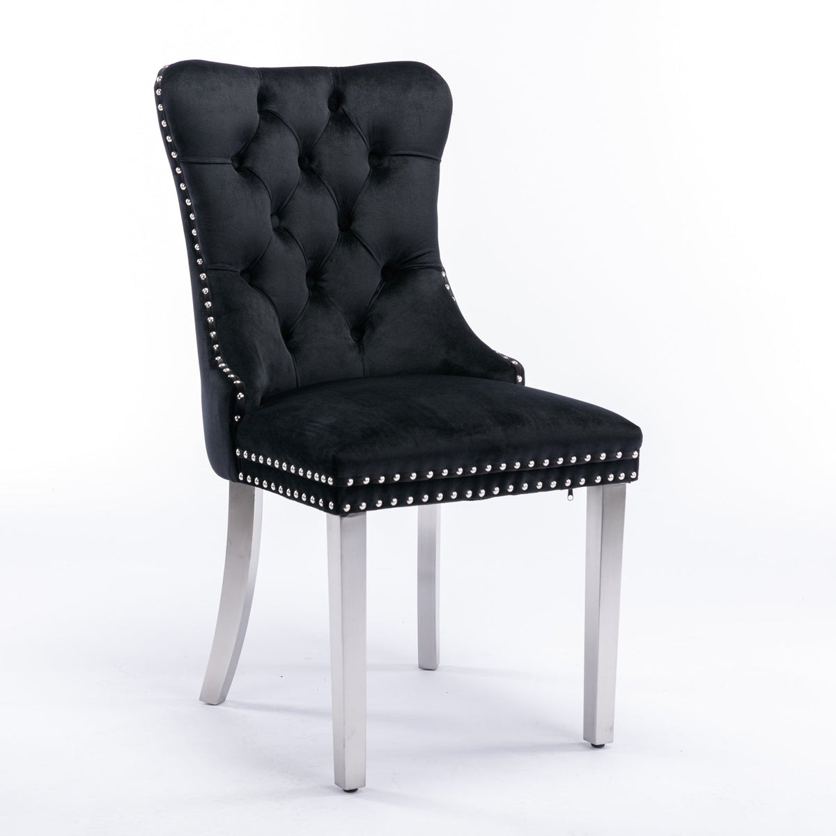 Solid Wood Dining Chair with Velvet Cushion and Chrome-Plated Stainless Steel Nail Legs, 2pcs Set