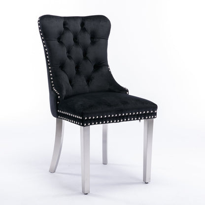 Solid Wood Dining Chair with Velvet Cushion and Chrome-Plated Stainless Steel Nail Legs, 2pcs Set