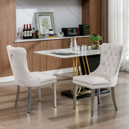 Solid Wood Dining Chair with Velvet Cushion and Chrome-Plated Stainless Steel Nail Legs, 2pcs Set