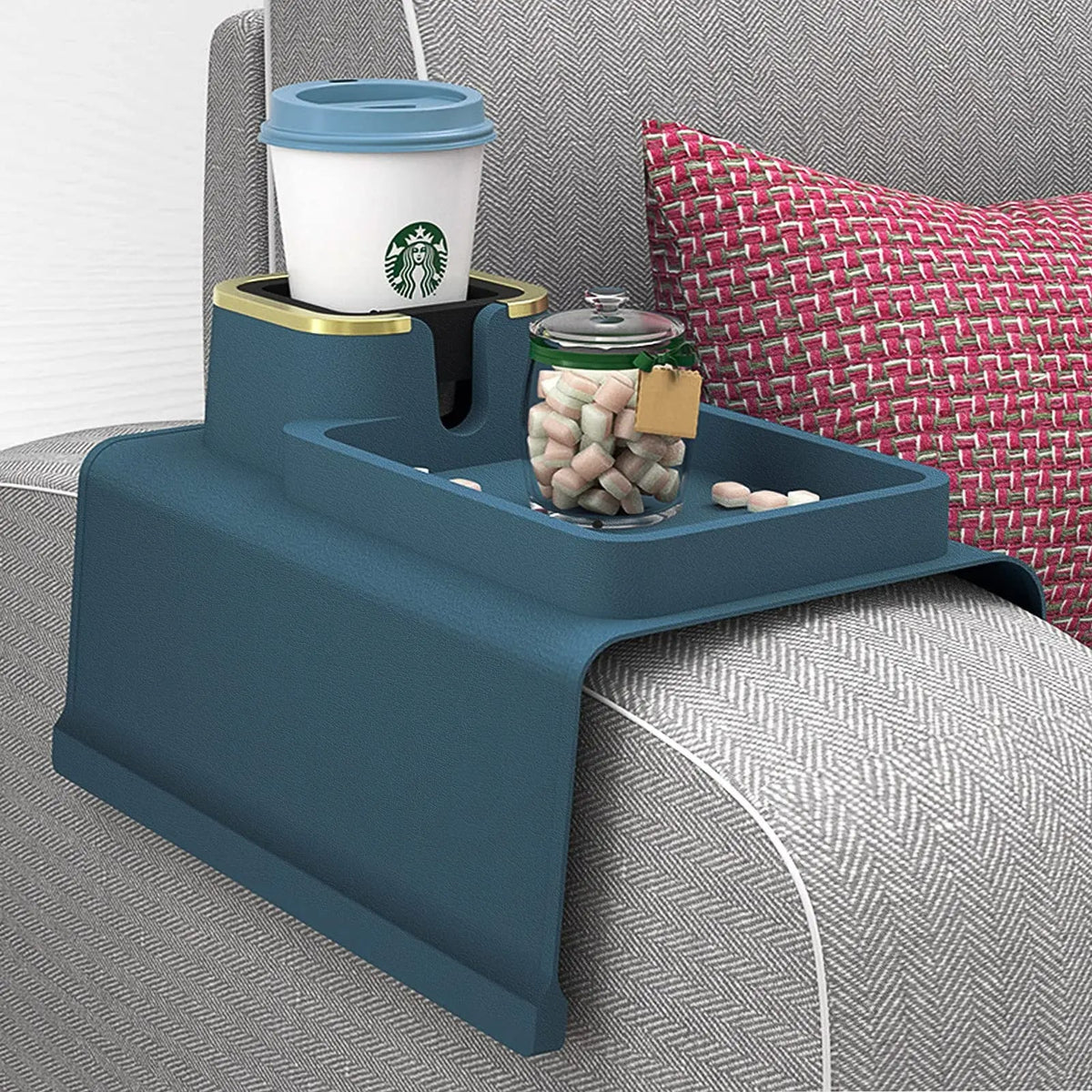 Spill-Proof Silicone Sofa Armrest Tray with Cup Holder – Ultimate Couch Organizer & Drink Holder for Effortless Comfort