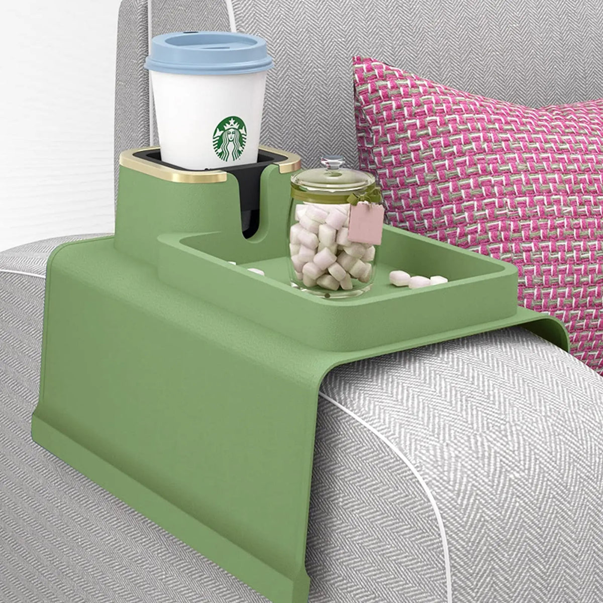 Spill-Proof Silicone Sofa Armrest Tray with Cup Holder – Ultimate Couch Organizer & Drink Holder for Effortless Comfort