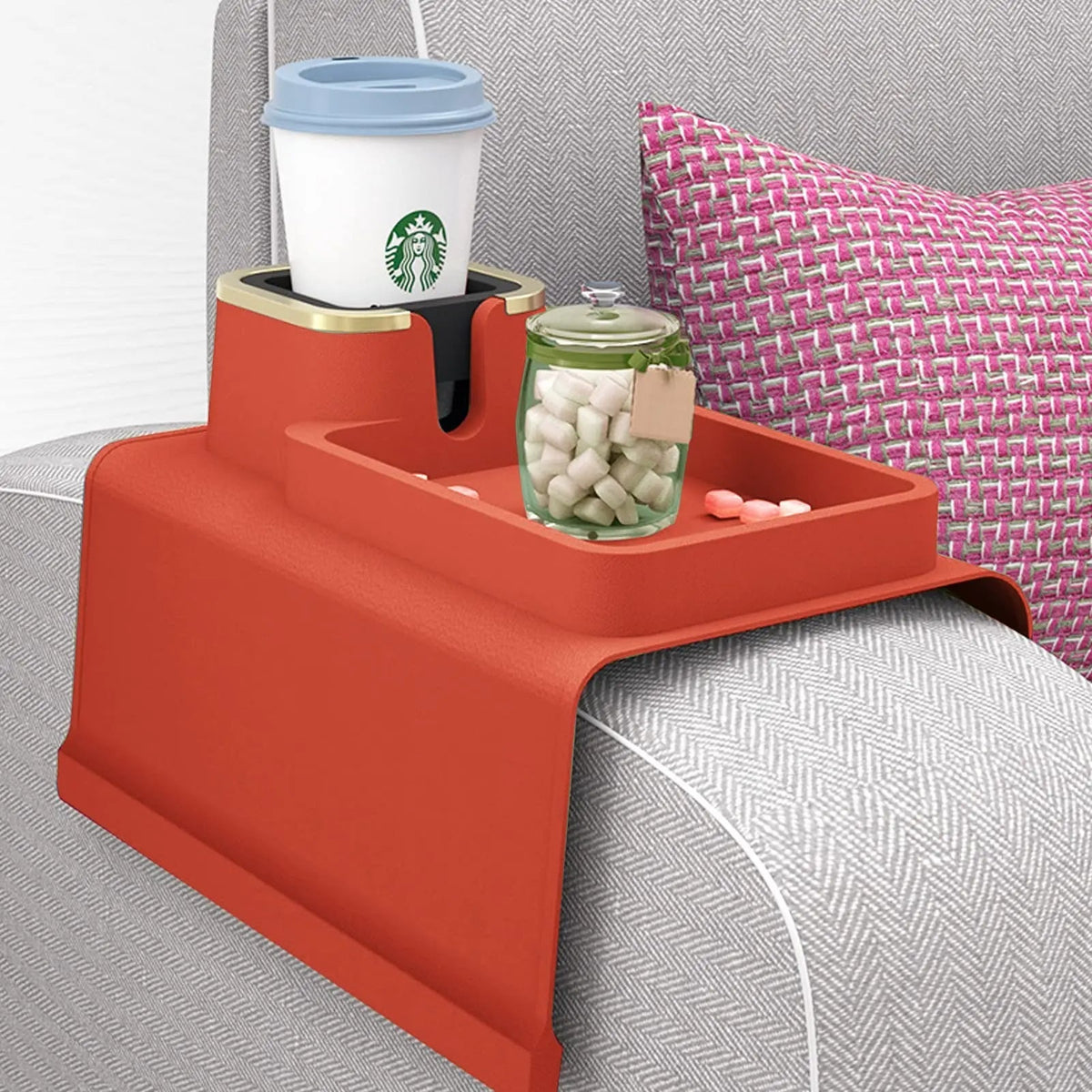 Spill-Proof Silicone Sofa Armrest Tray with Cup Holder – Ultimate Couch Organizer & Drink Holder for Effortless Comfort