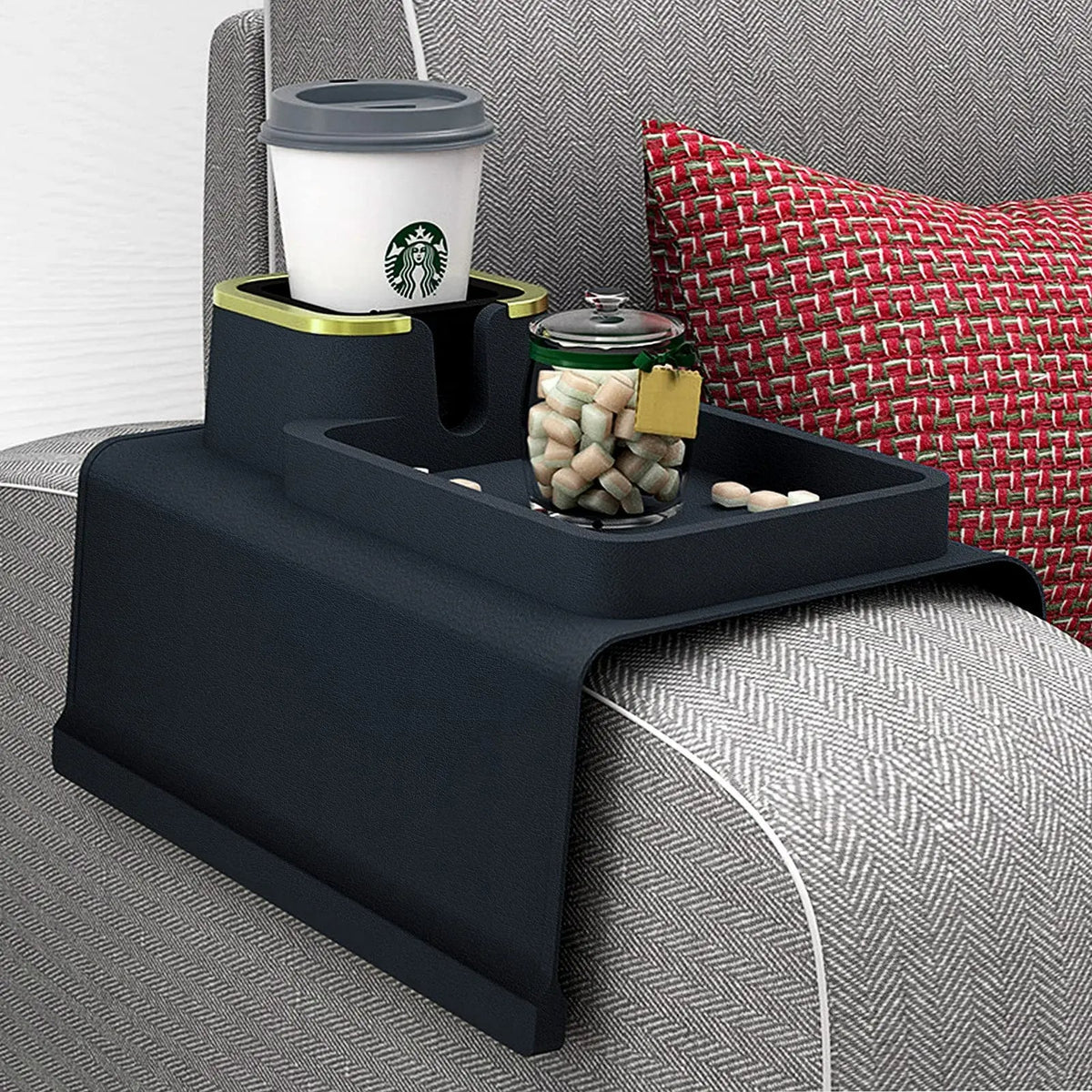 Spill-Proof Silicone Sofa Armrest Tray with Cup Holder – Ultimate Couch Organizer & Drink Holder for Effortless Comfort