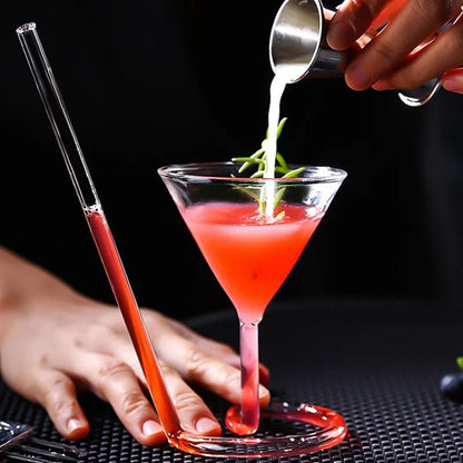 Spiral Straw Cocktail Glass– Stylish Triangle Wine Glass with Built-in Straw for Martini, Whiskey & Party Elegance