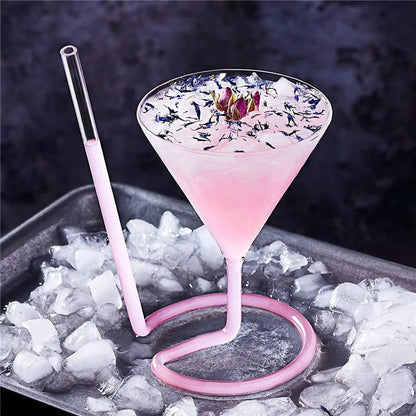 Spiral Straw Cocktail Glass– Stylish Triangle Wine Glass with Built-in Straw for Martini, Whiskey & Party Elegance