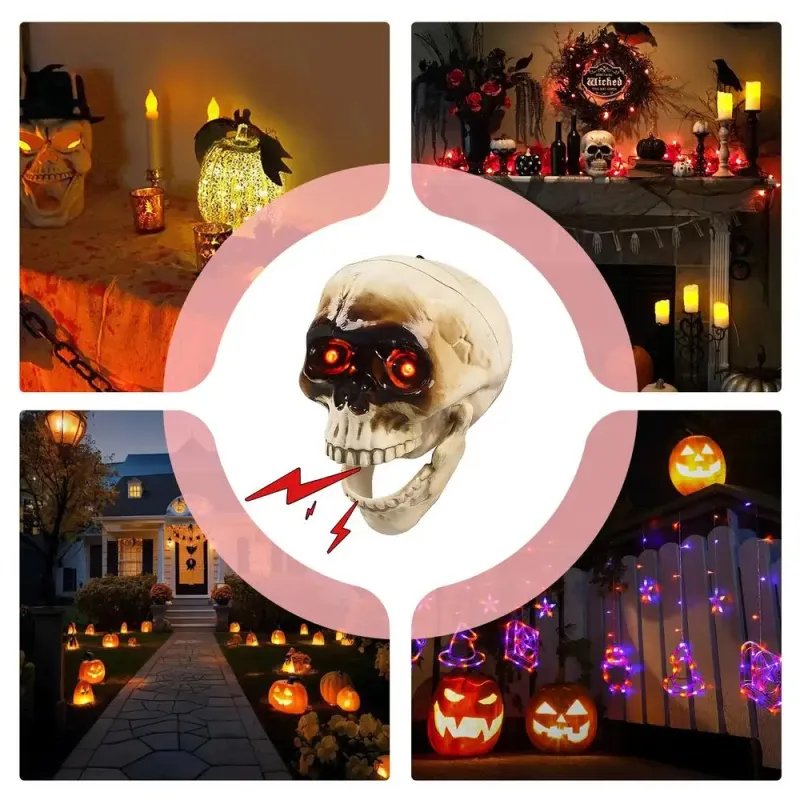 Spooky Halloween Skull Head - Skull Heads with Motion Sensor Halloween Decorations, Scary Sound, Spooky Decoration
